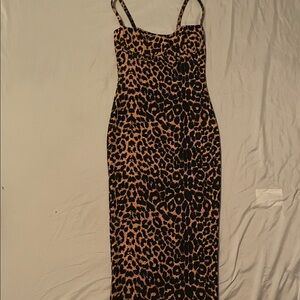 PrettyLittleThing Brown Leopard Print Midi Dress